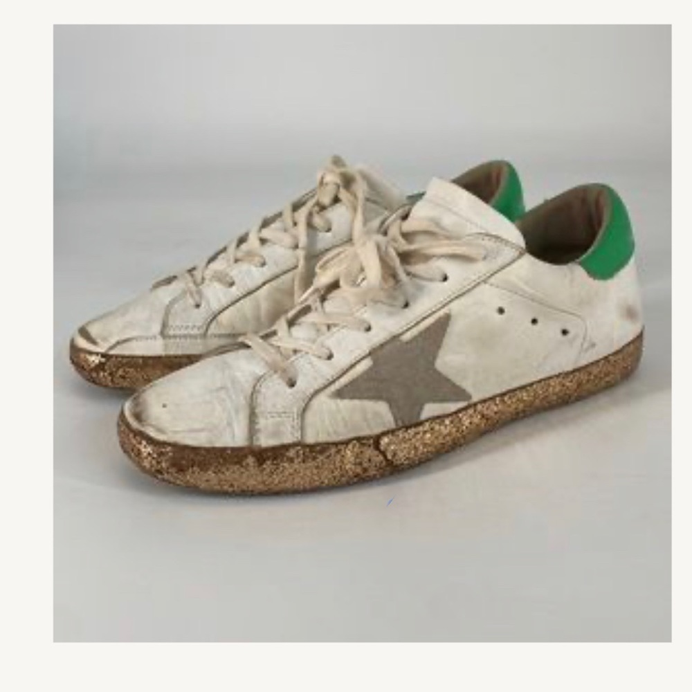 Golden Goose Sneakers size 40GGDG, US 9-9.5. Superstar White,Green, Sparkles